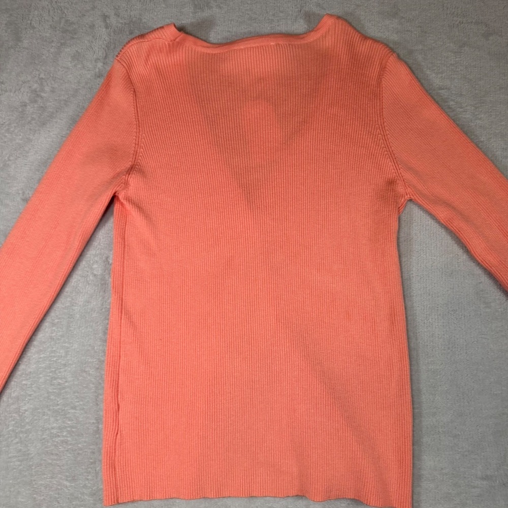 Sadie Sage Coral Ribbed V Neck Button Front Cardigan Sweater Top Womens M